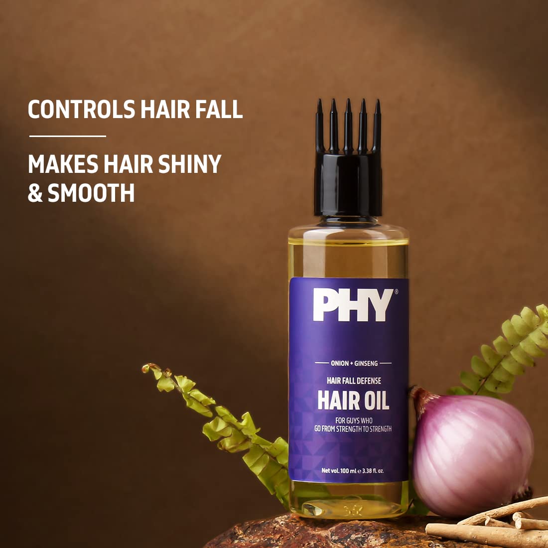 Phy Hair Fall Defense Hair Oil with Onion + Ginseng | Reduces hair fall by strengthening roots & promotes hair growth | 100% Vegan, No Parabens | Great for all hair types, 100 ml