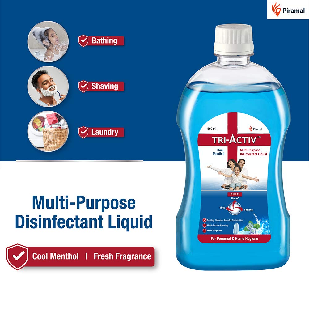 Tri-Activ Disinfectant Liquid for Multipurpose use for Personal Hygiene and Home Cleaning 500ml Cool Menthol, Blue, 2 count