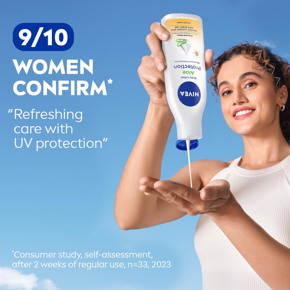 NIVEA Aloe Protection Body Lotion 200 ml | With Hyaluronic Acid & 72Hr Hydration | SPF 15 | Aloe Vera Extracts | Deep Moisture Serum | For Men & Women | All Skin Types