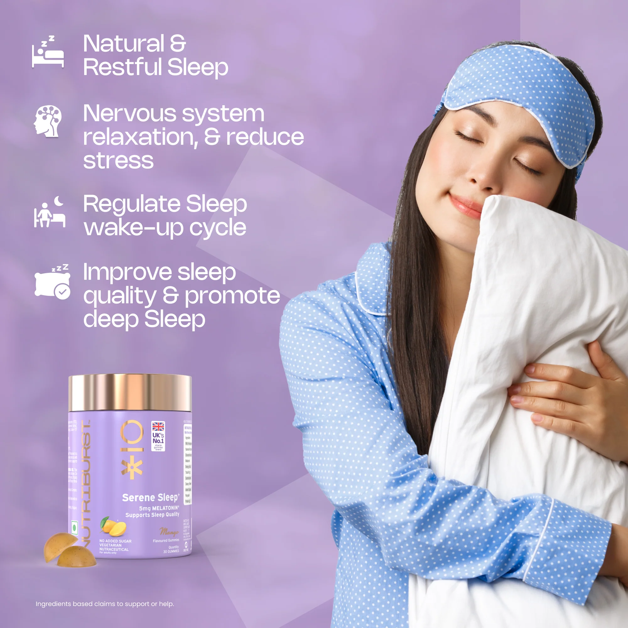Nutriburst Serene Sleep 5MG Melatonin Gummies for Quality Deep Sleep, Fresh Wake Up | No Stress & Anxiety | Natural Non-Addictive, Non Habit Forming, No Added Sugar Sleep-Aid | Mango Flavor (60 Gummy)
